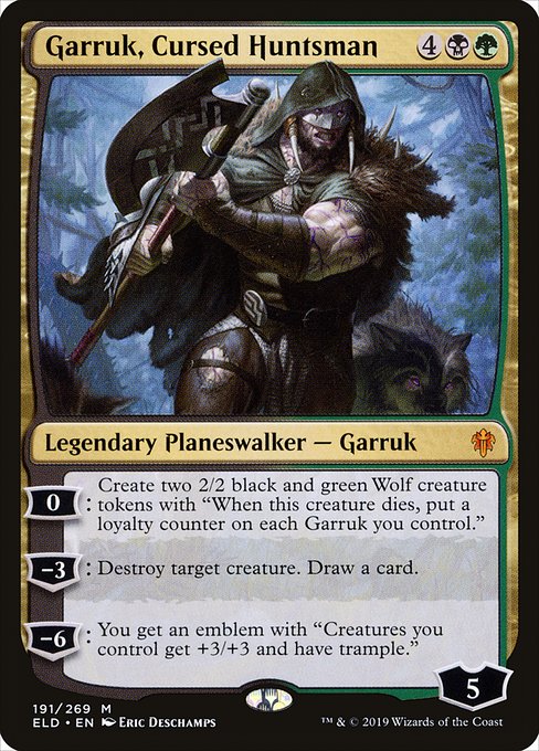 Garruk, Cursed Huntsman - Throne of Eldraine Mythic Card